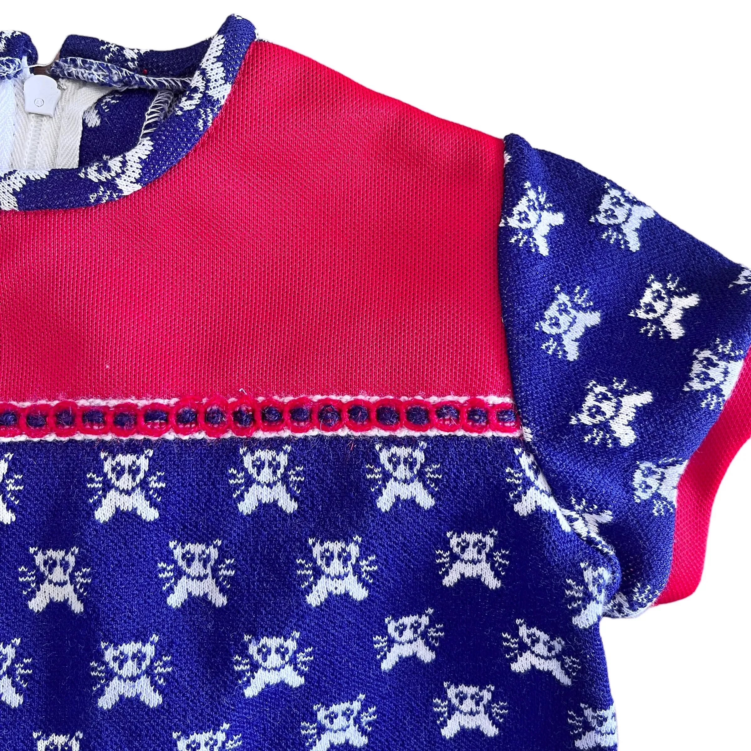 1960s Red / Navy "Kitten" Baby Dress / 6-9 Months