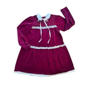 1970's  Dark Red Velvet Dress / 6-8Y