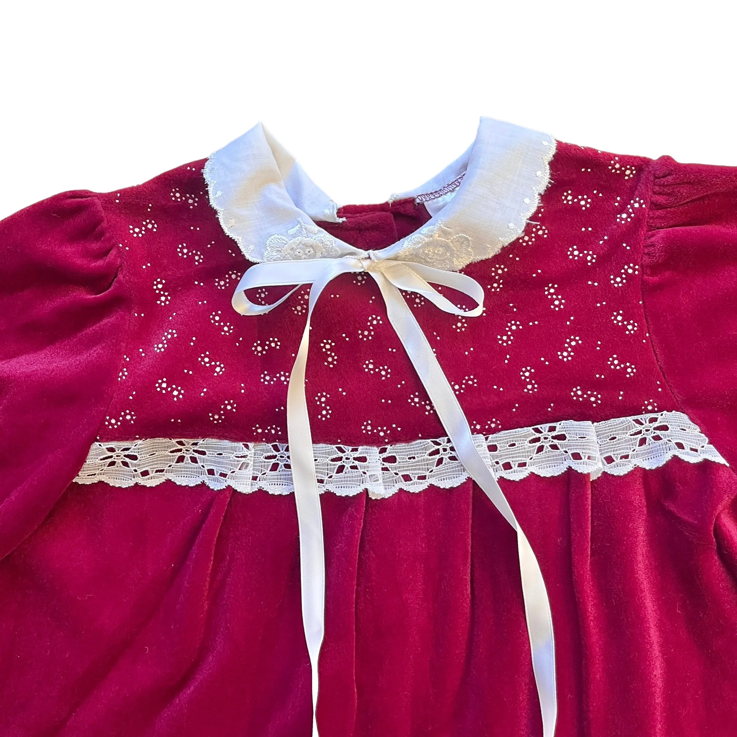 1970's  Dark Red Velvet Dress / 6-8Y