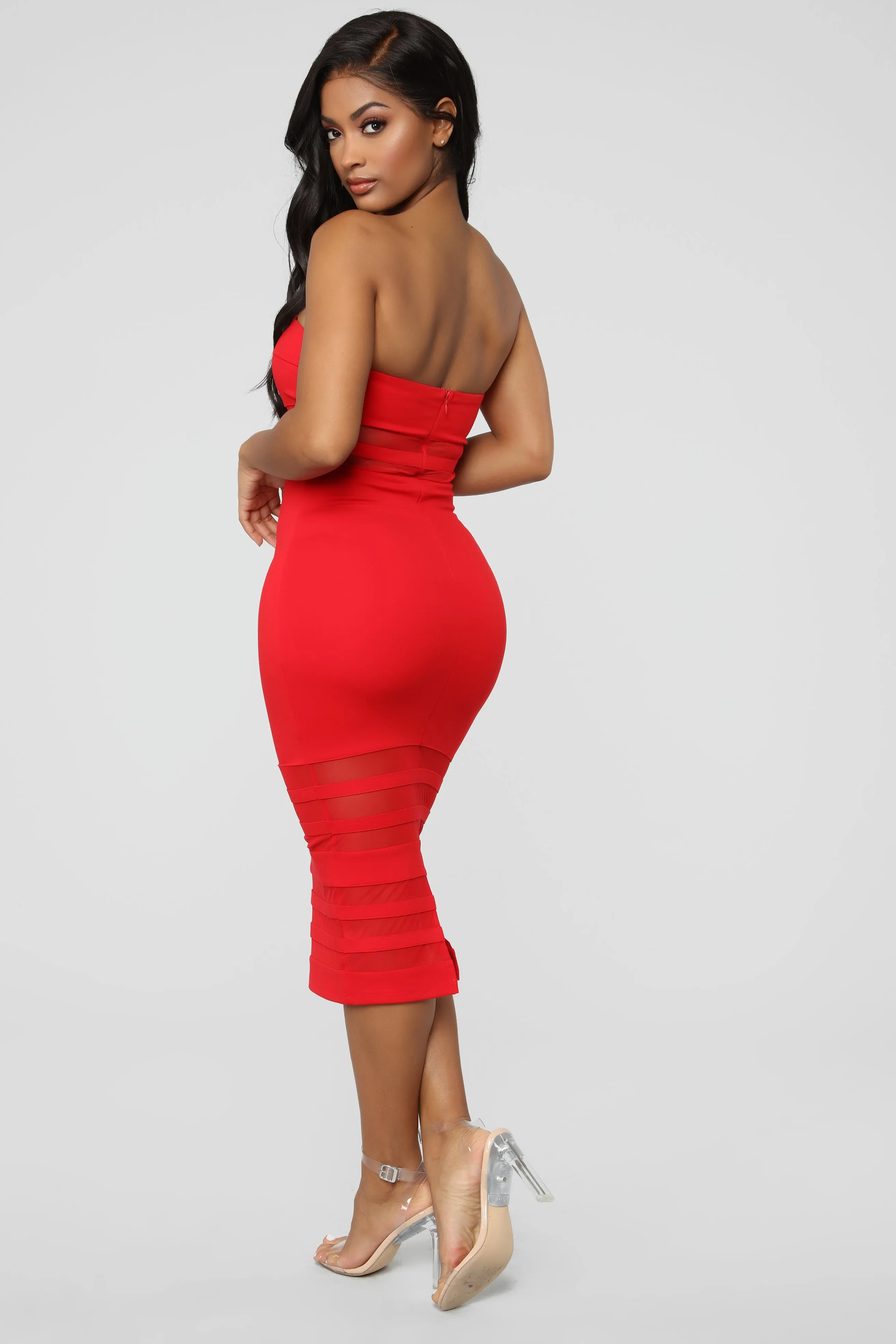 A Little Meshed Up Midi Dress - Red