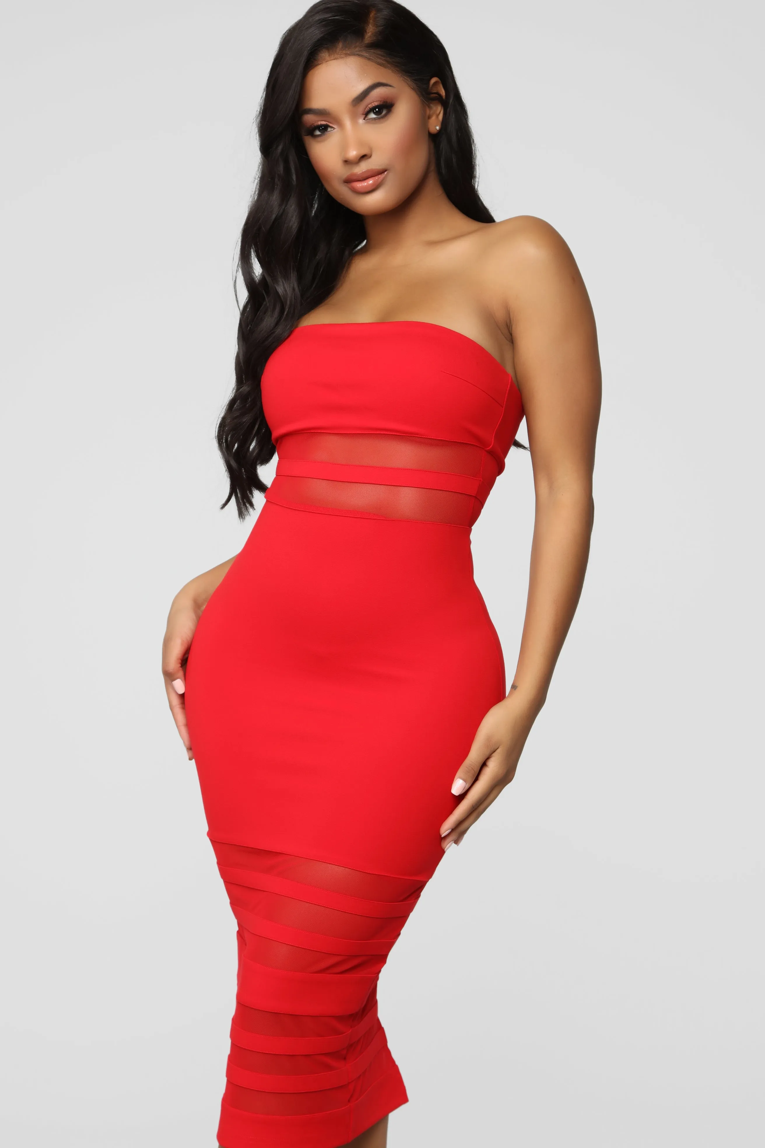 A Little Meshed Up Midi Dress - Red