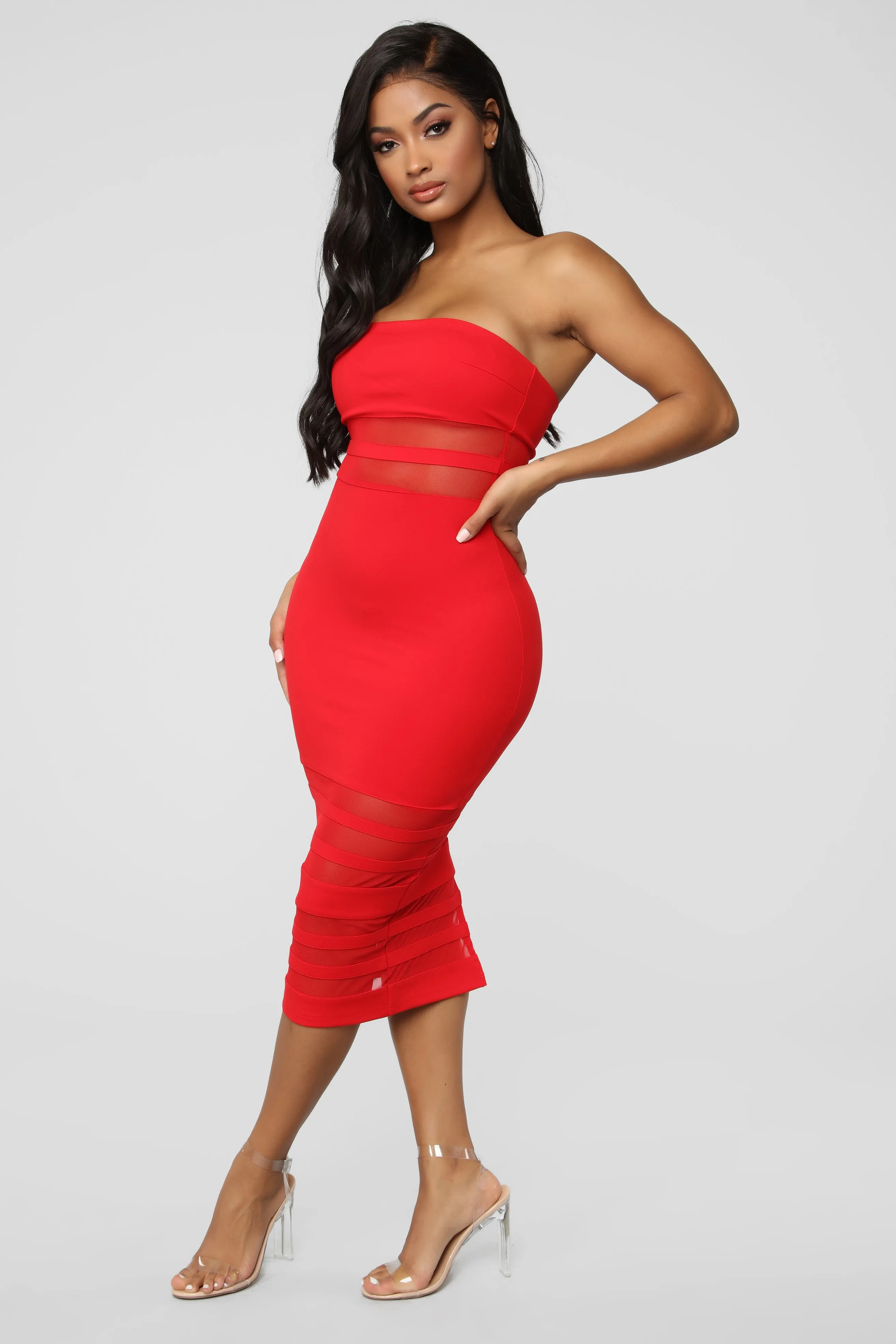 A Little Meshed Up Midi Dress - Red