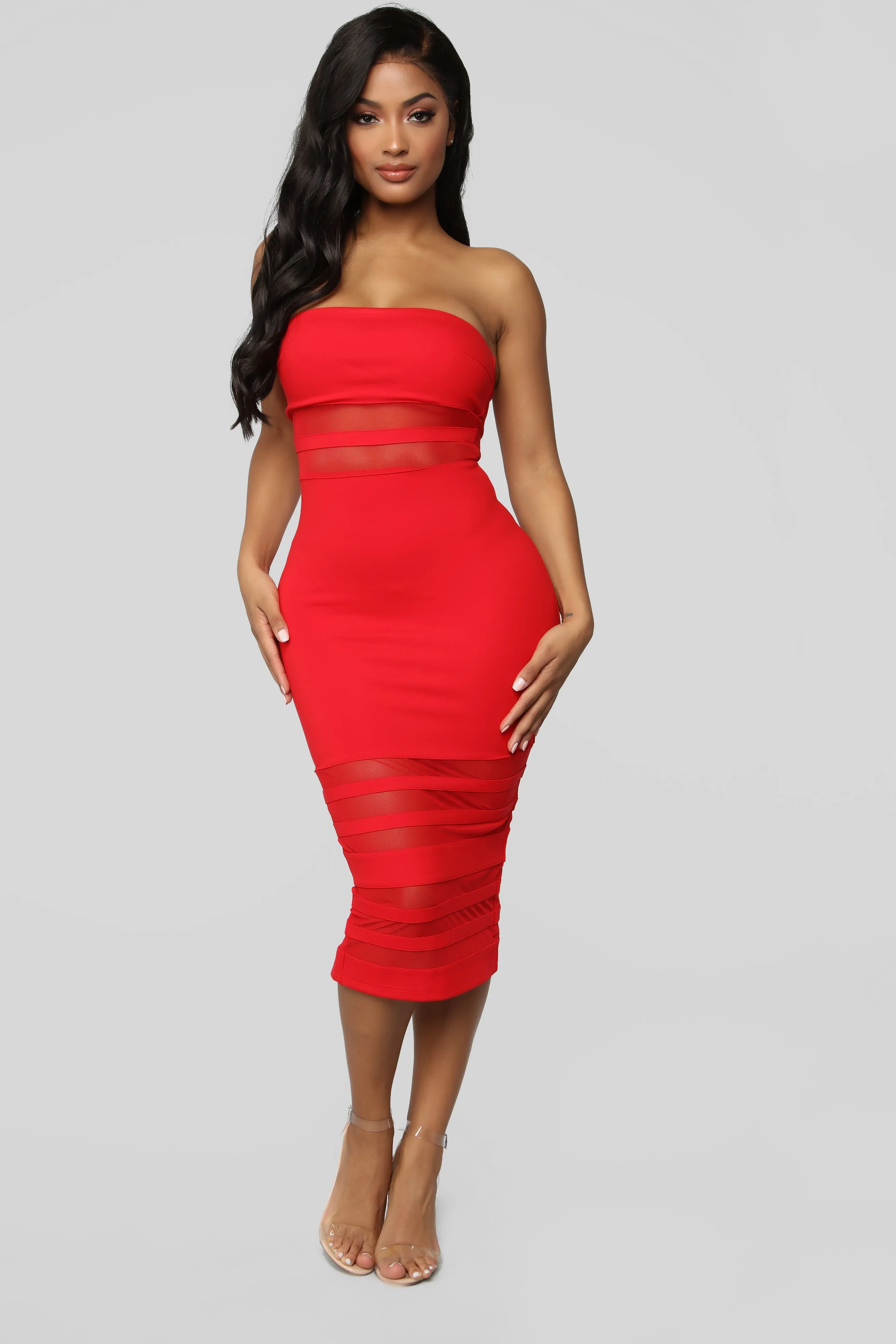 A Little Meshed Up Midi Dress - Red