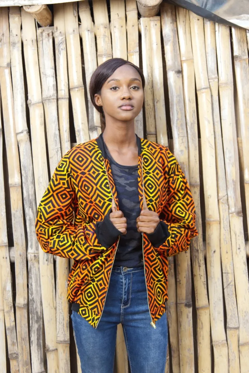 African Bomber Jacket In Electric Orange