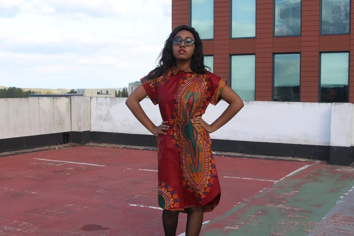 African Shirt Dress in Red Dashiki