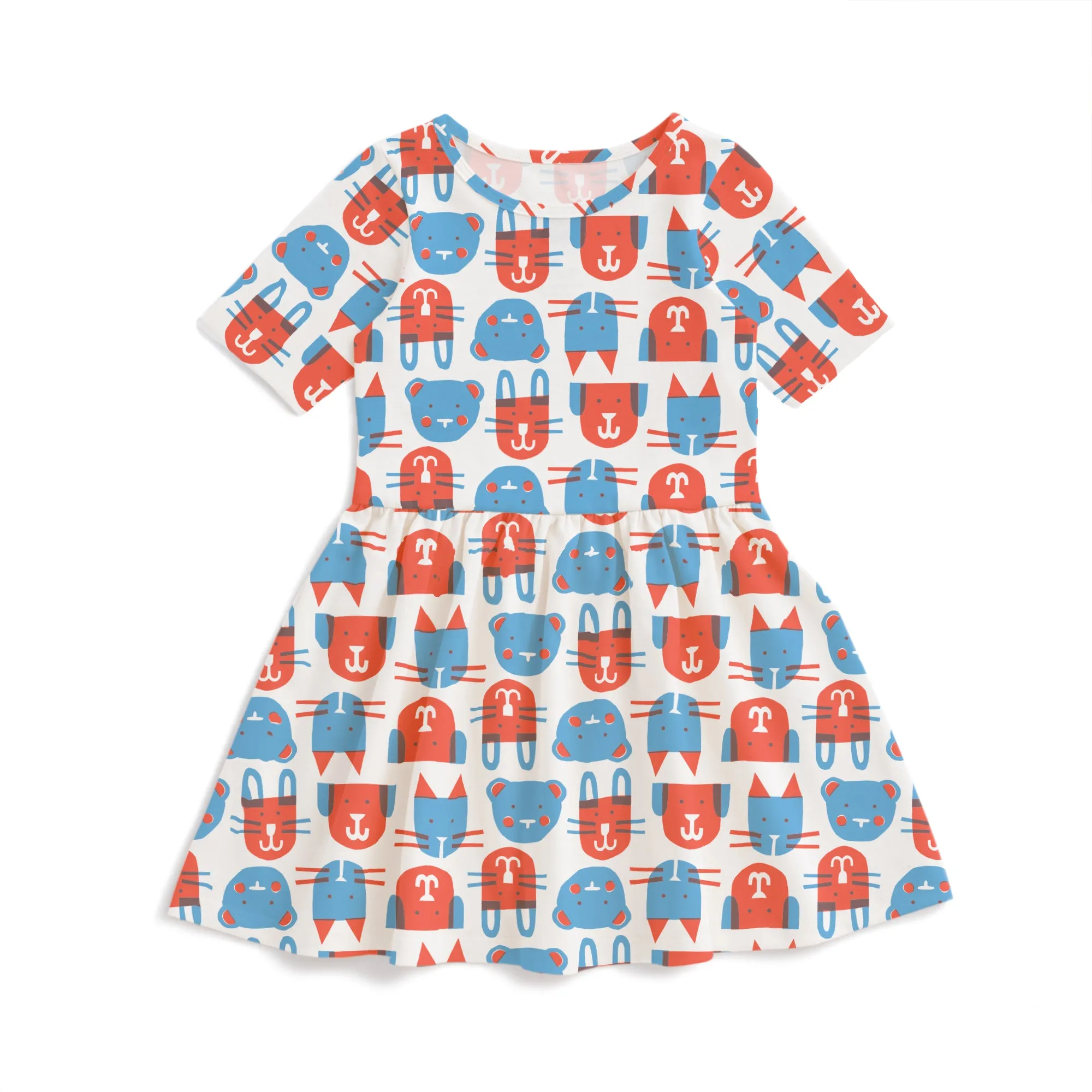 Alberta Dress - Furry Friends Red & Blue