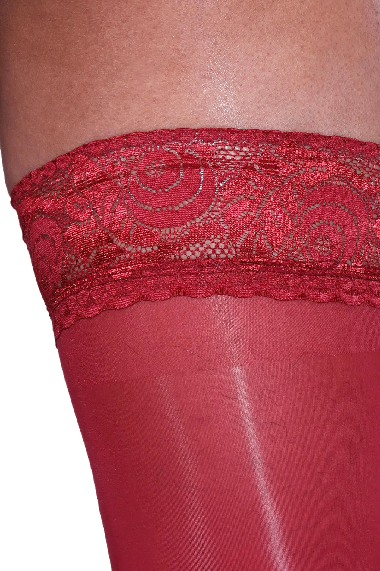 Allure Lace-Top Stockings - Crimson