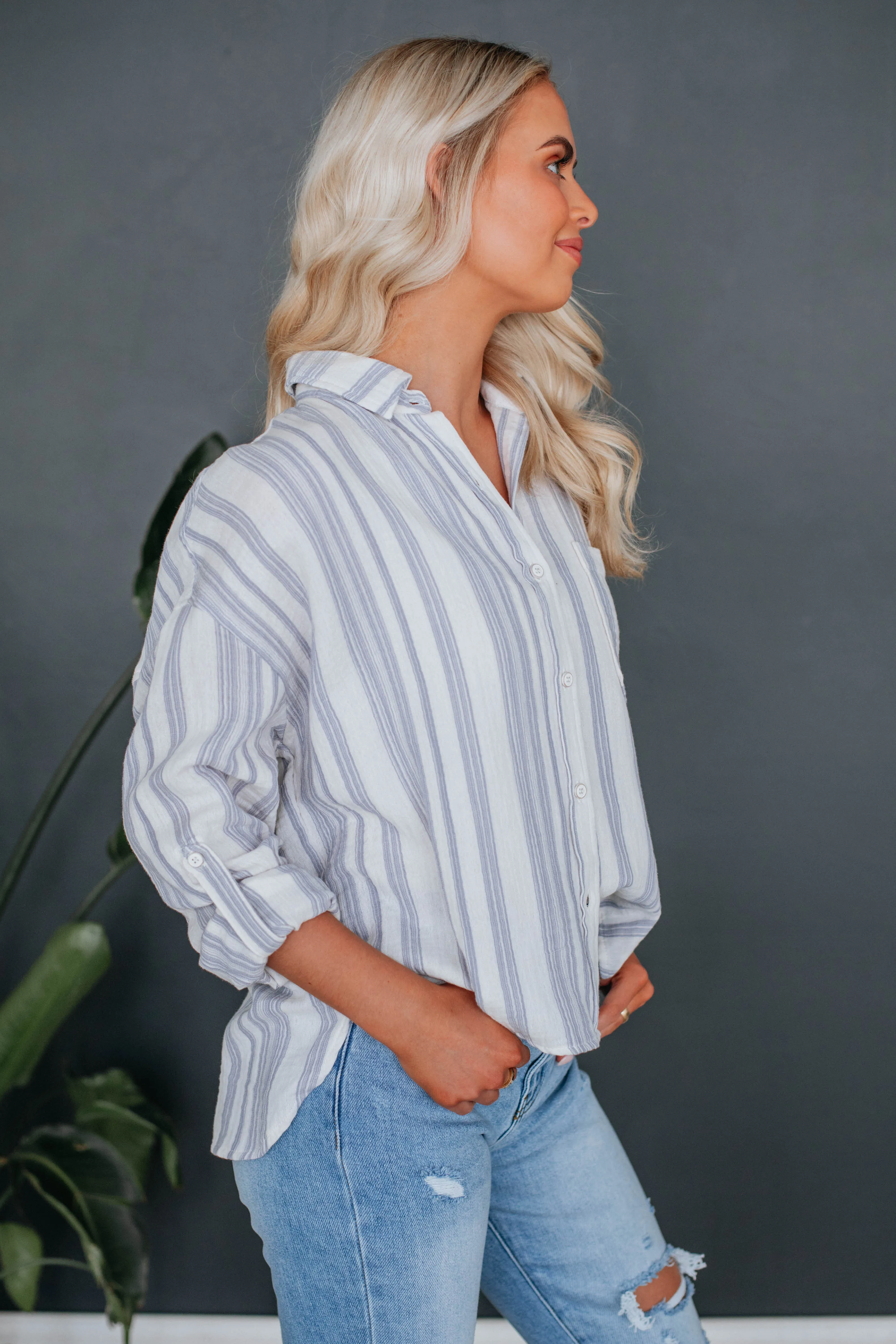 Annica Striped Button Down - Slate Blue