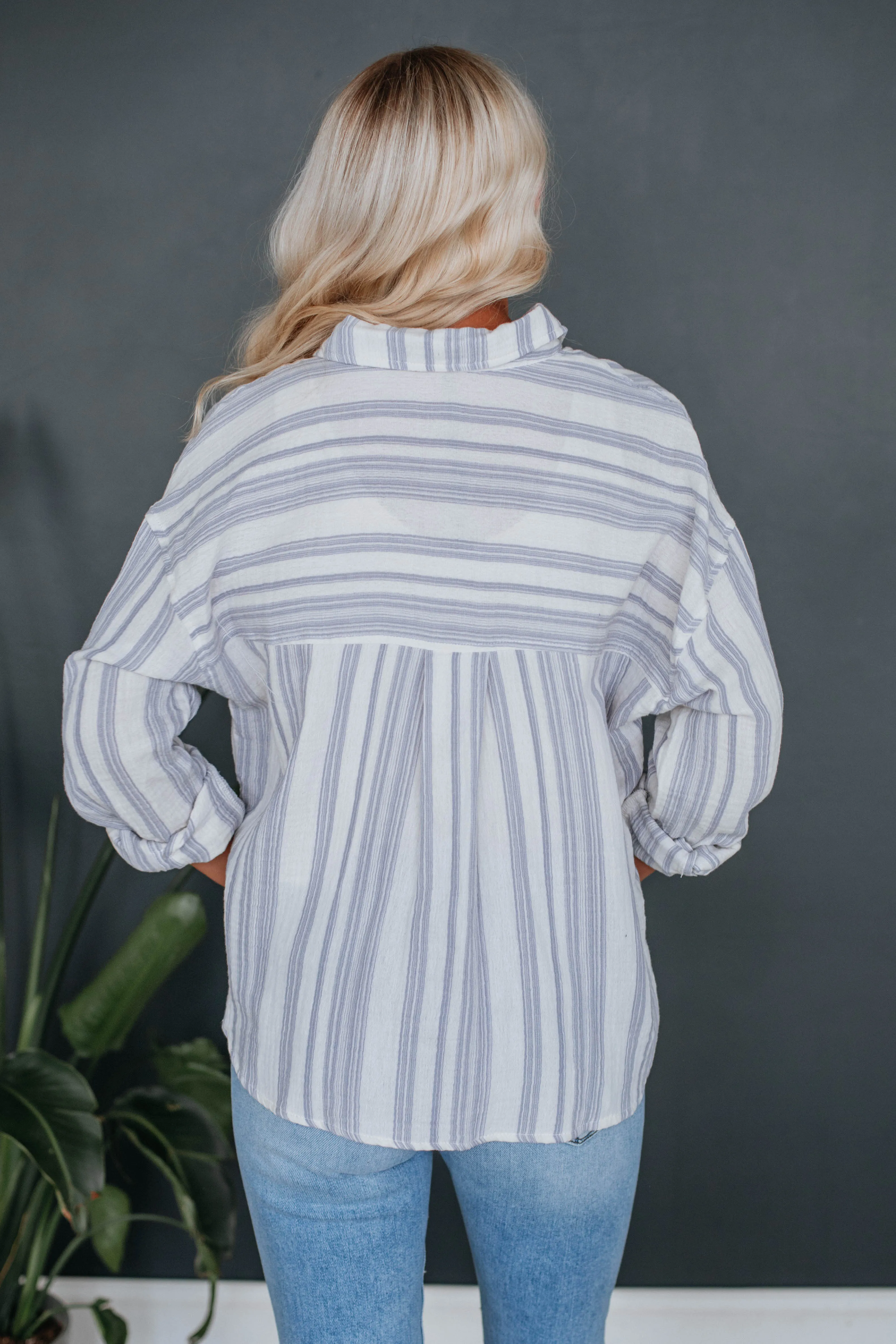 Annica Striped Button Down - Slate Blue