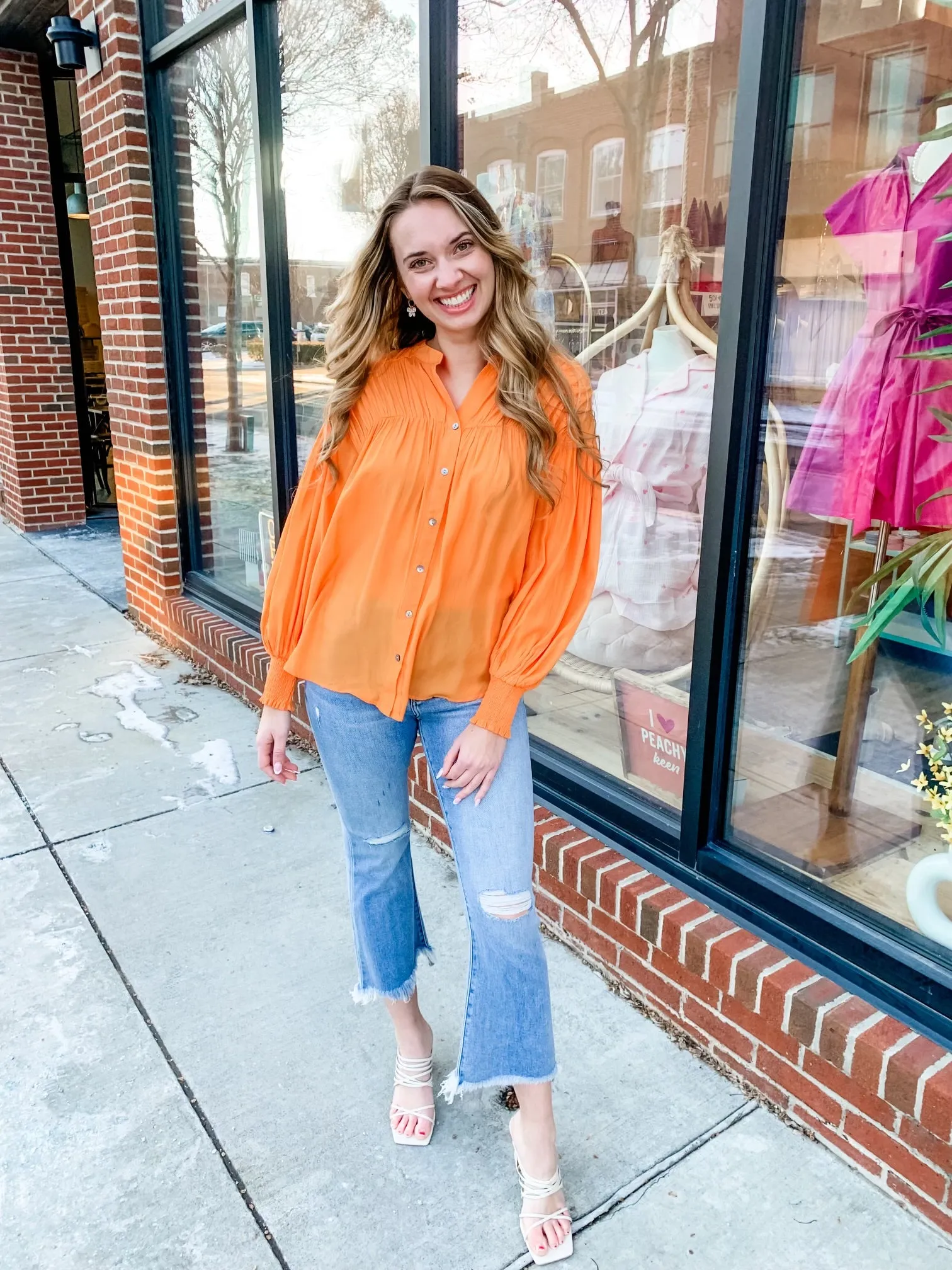 Apricot Long Sleeve Button Down Blouse