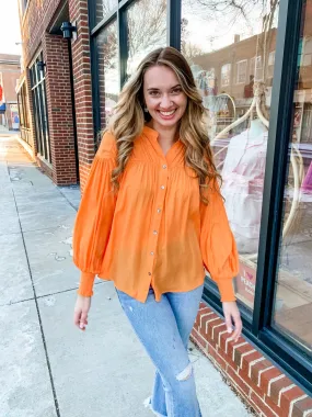 Apricot Long Sleeve Button Down Blouse