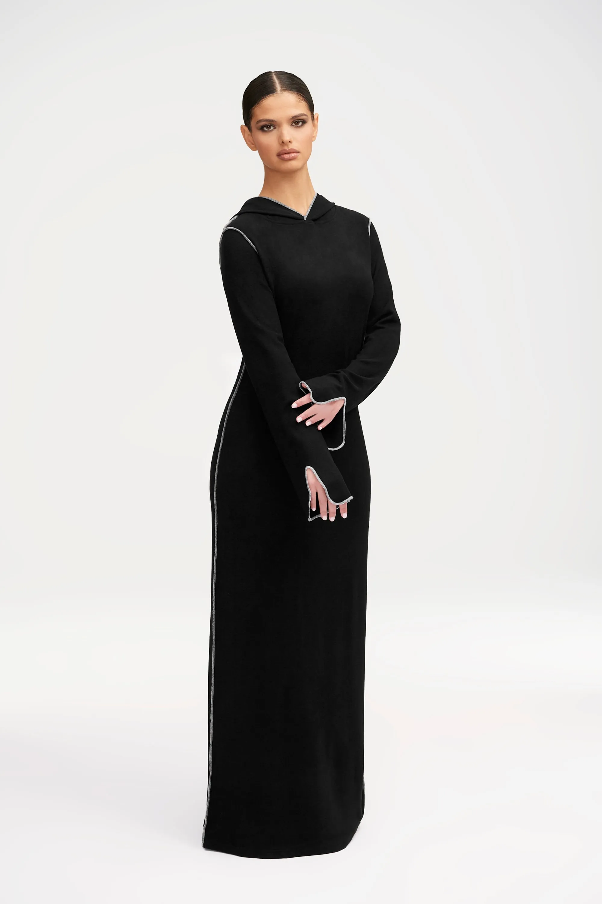 Ava Sweater Hoodie Maxi Dress - Black