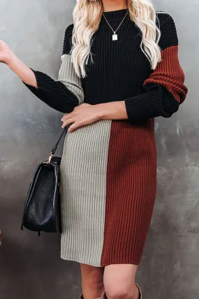 Black Color Block Knit Sweater Dress