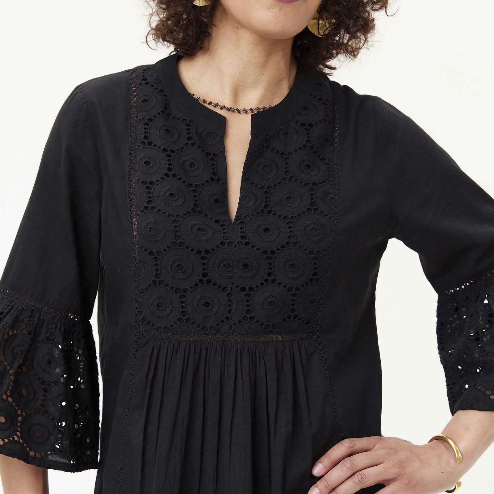 Black Eyelet Tunic with Bell Sleeve