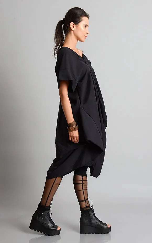 Black Loose Tunic With Linen