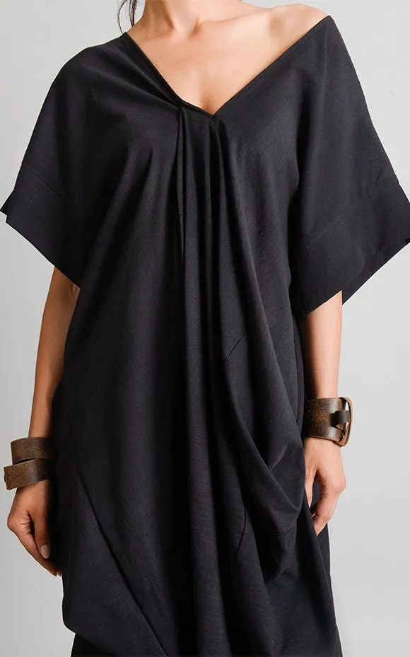 Black Loose Tunic With Linen