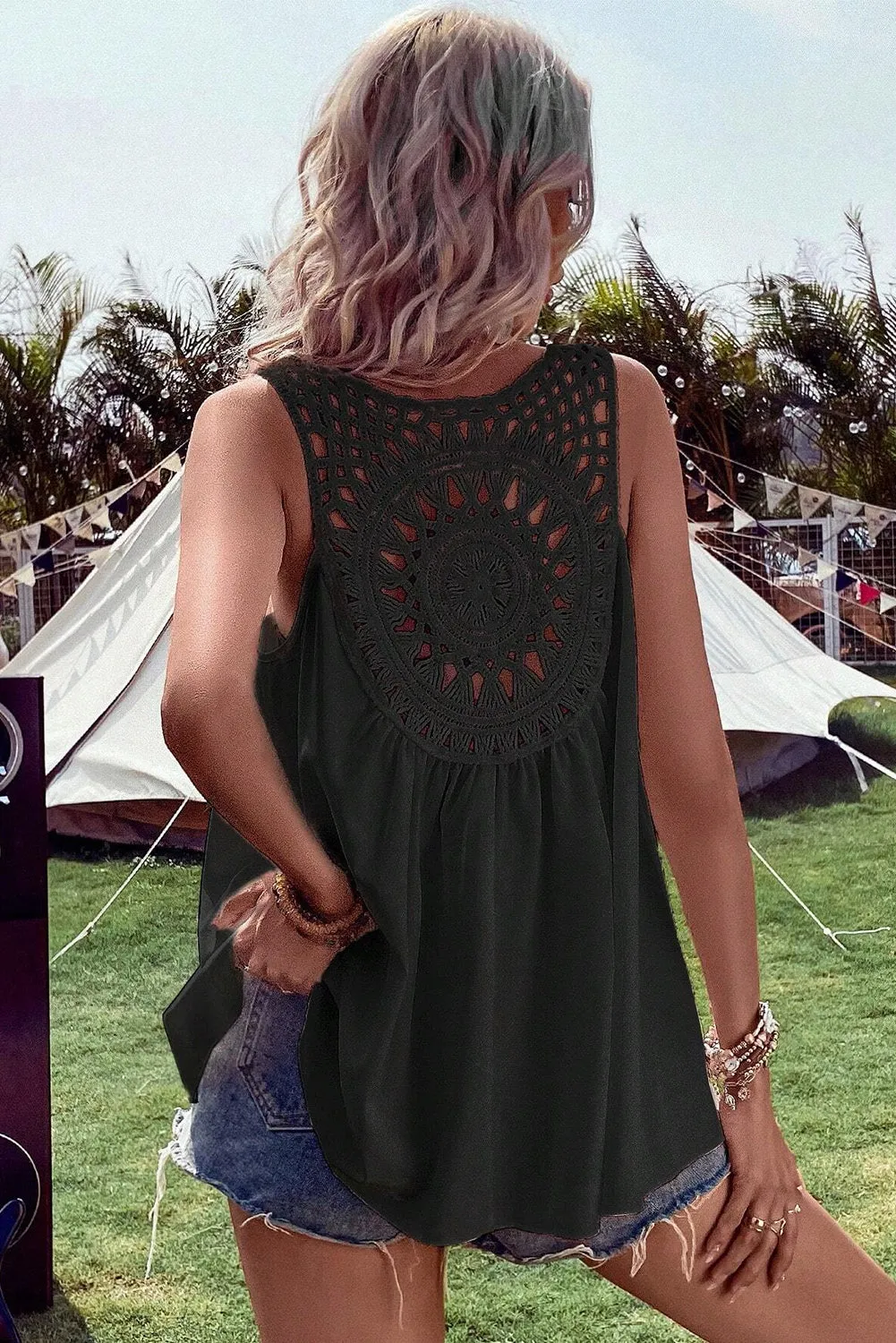 Bohemian Crochet Patchwork Sleeveless Tunic