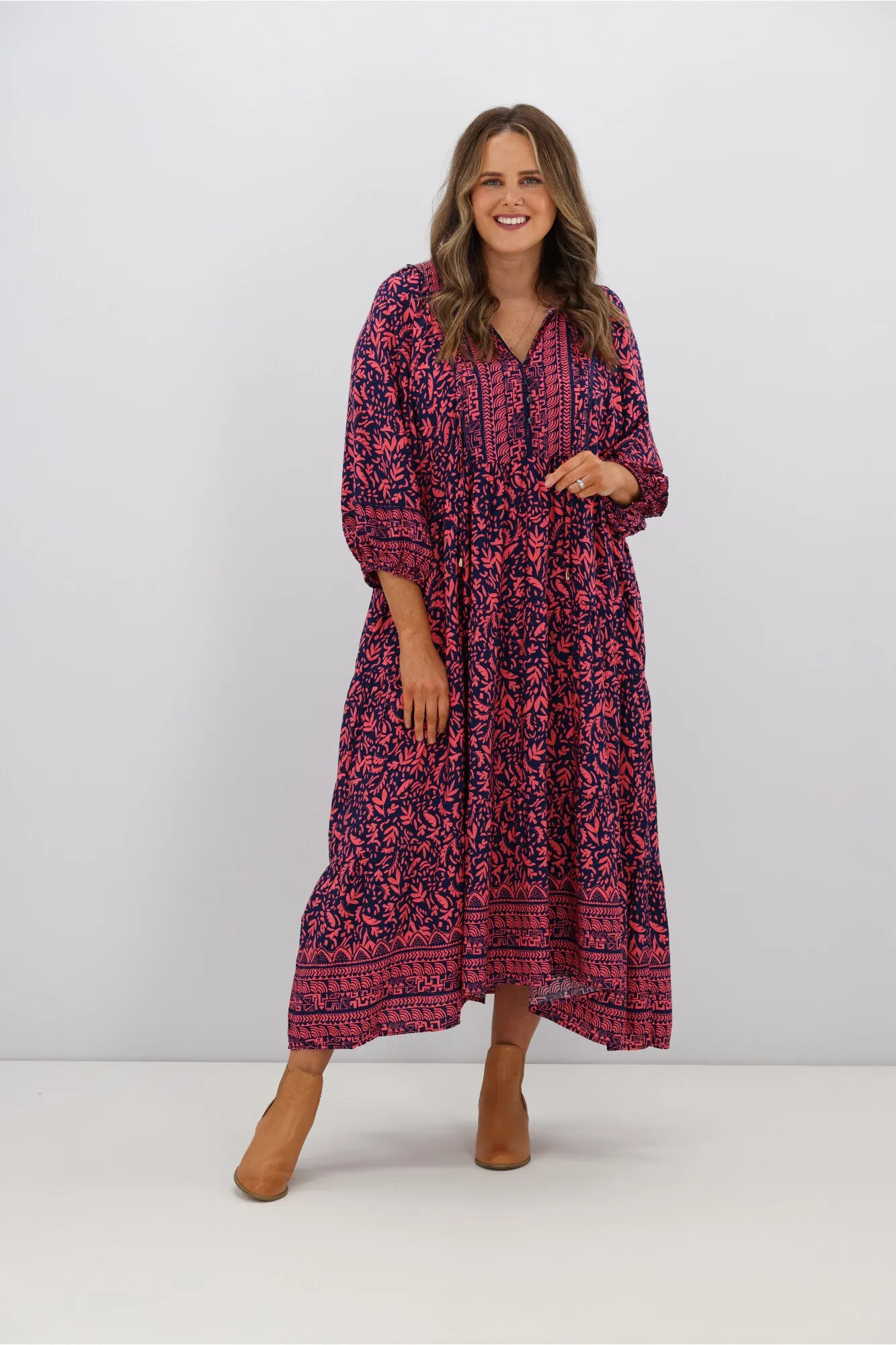 Boho Australia Embelia Dress Navy Red