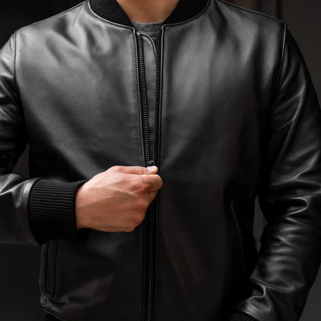 Black Bomber Jacket with Enhanced Features