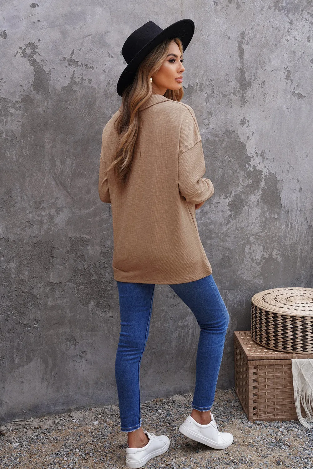 Button Turn-down Neck Knit Top