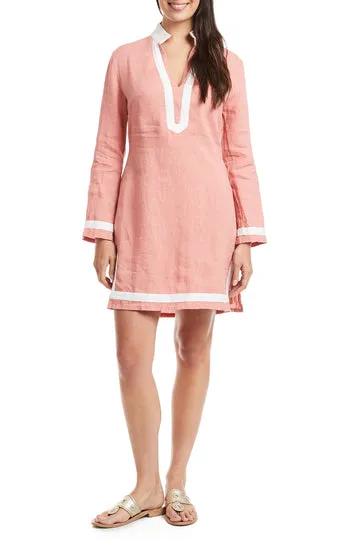 Castaway Tunic Dress Nantucket Red Linen w/ White Trim