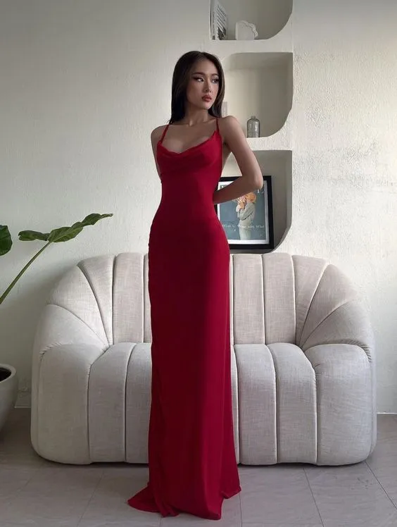 Elegant Long Red Prom Dress with Spaghetti Straps - Evening Gown SH1369