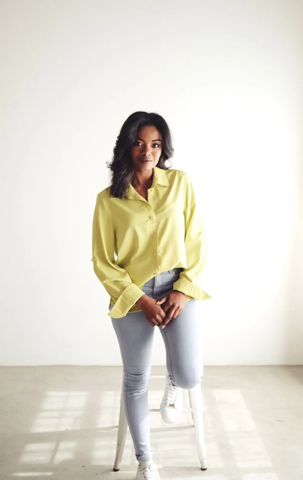 Chartreuse Button Down Blouse