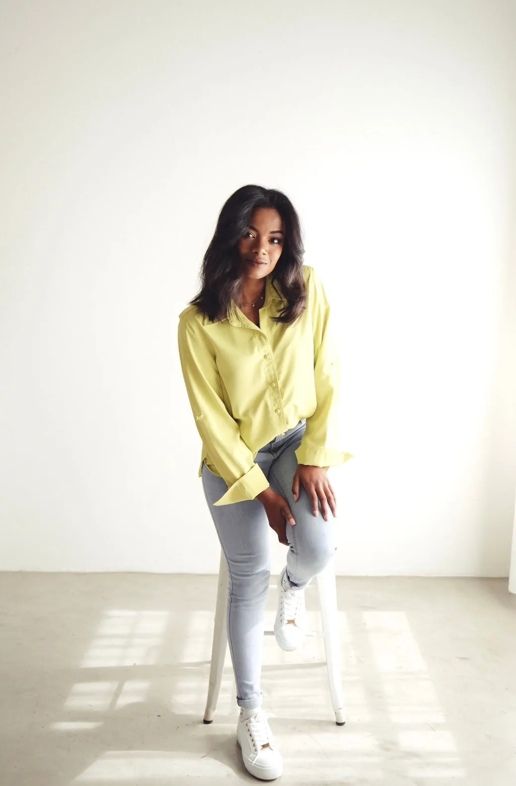 Chartreuse Button Down Blouse