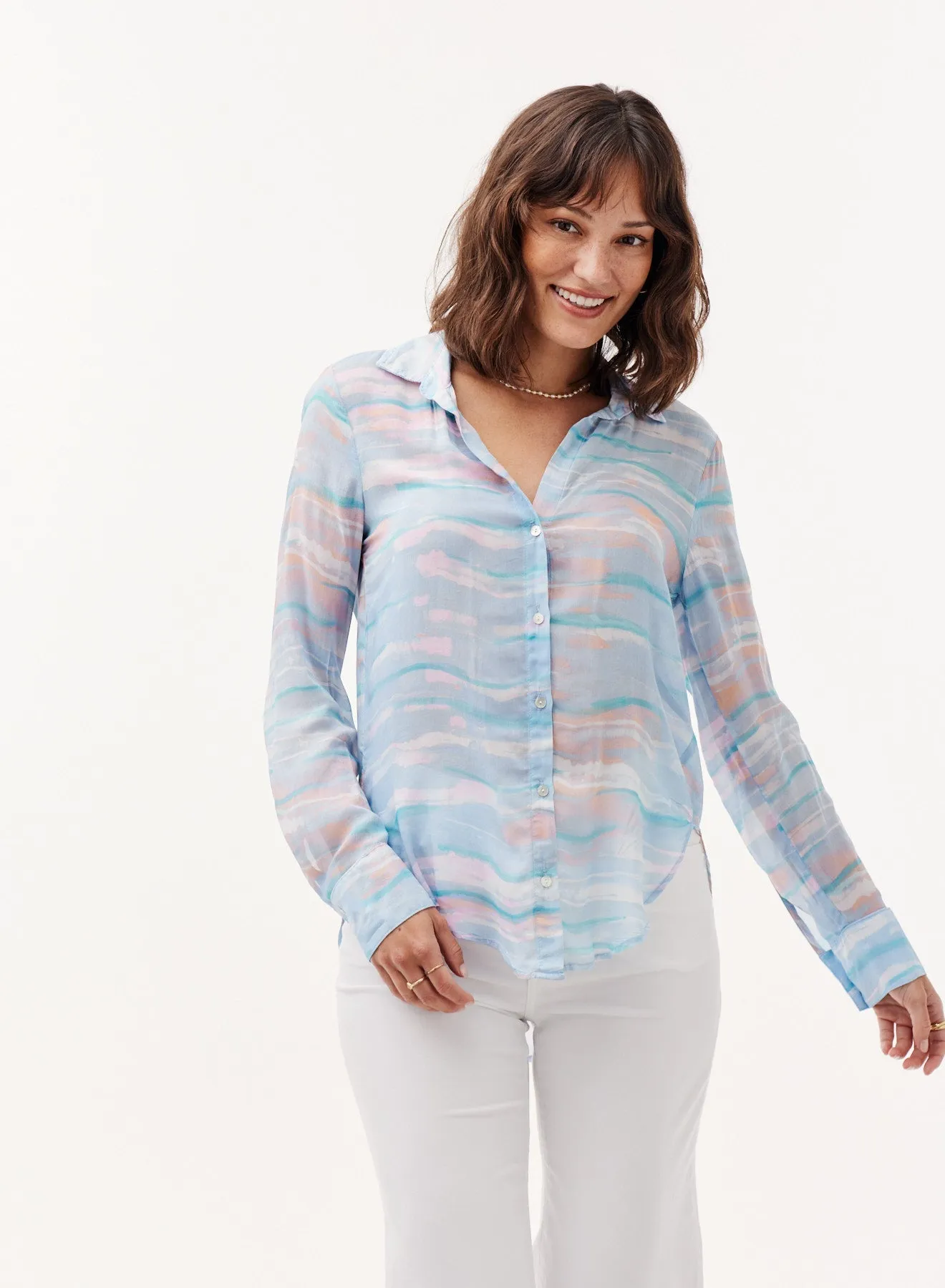 Classic Flowy Button Down - Milos Stripe  Print