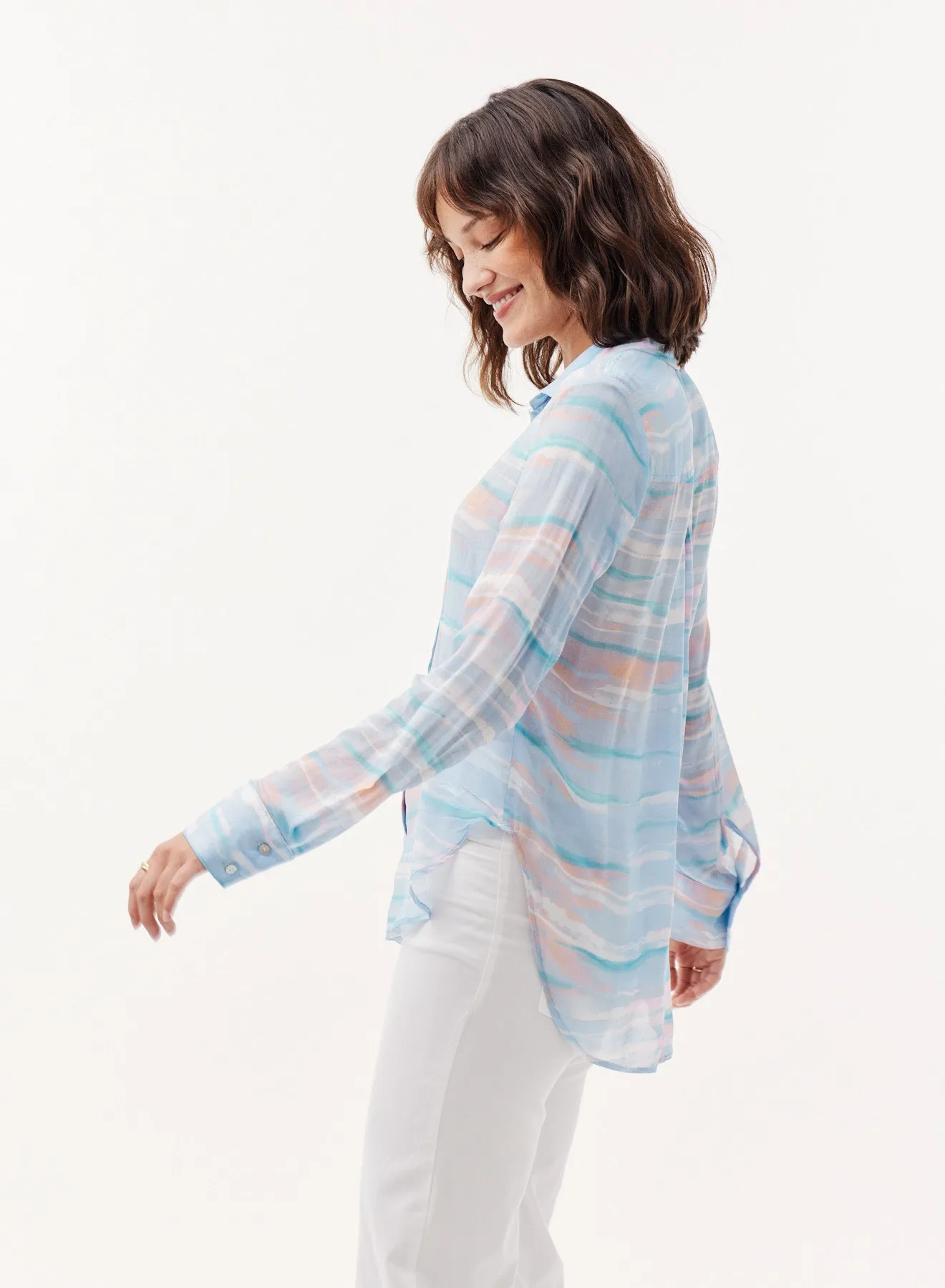 Classic Flowy Button Down - Milos Stripe  Print