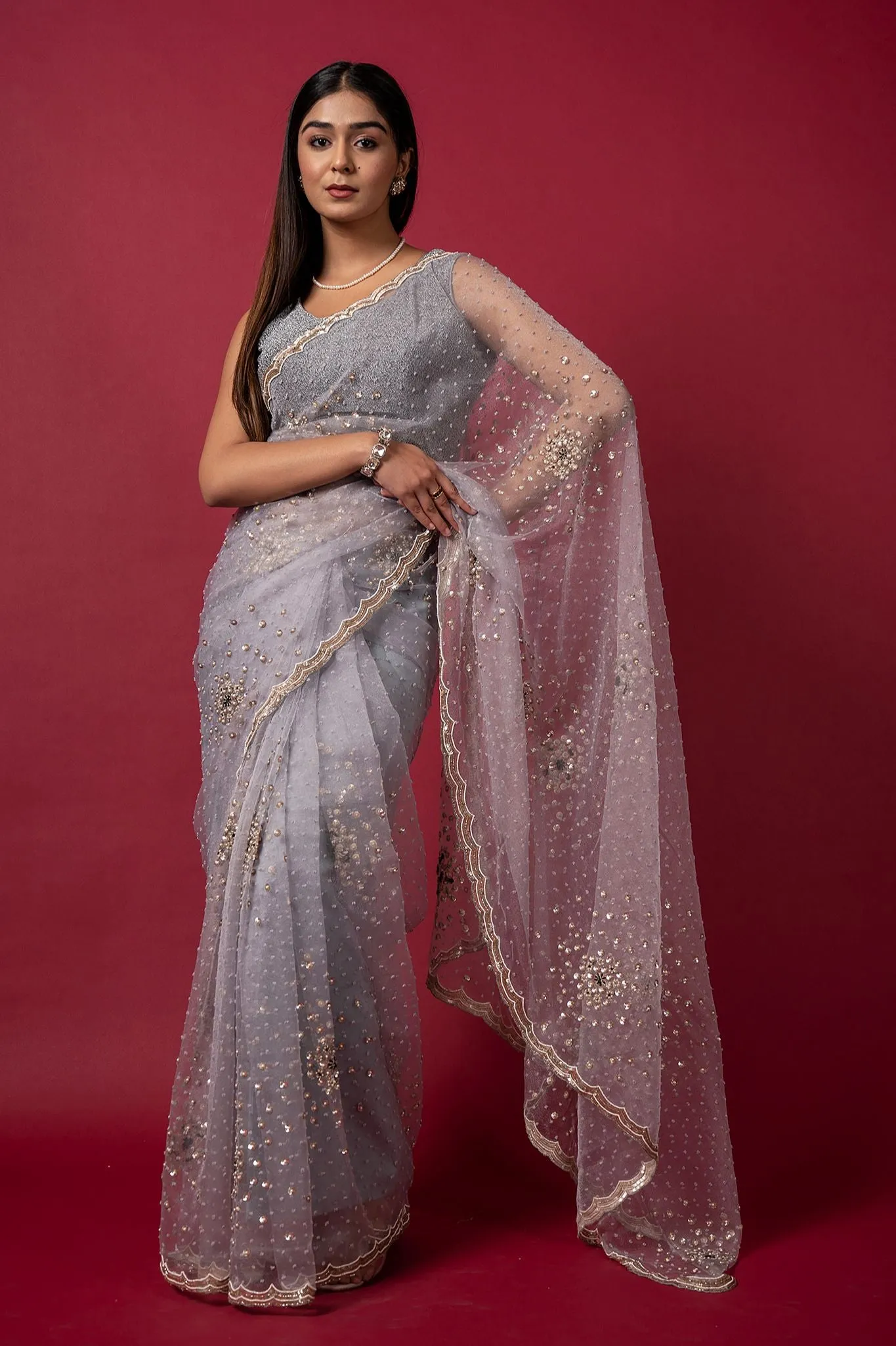 Cocktail Gray Saree