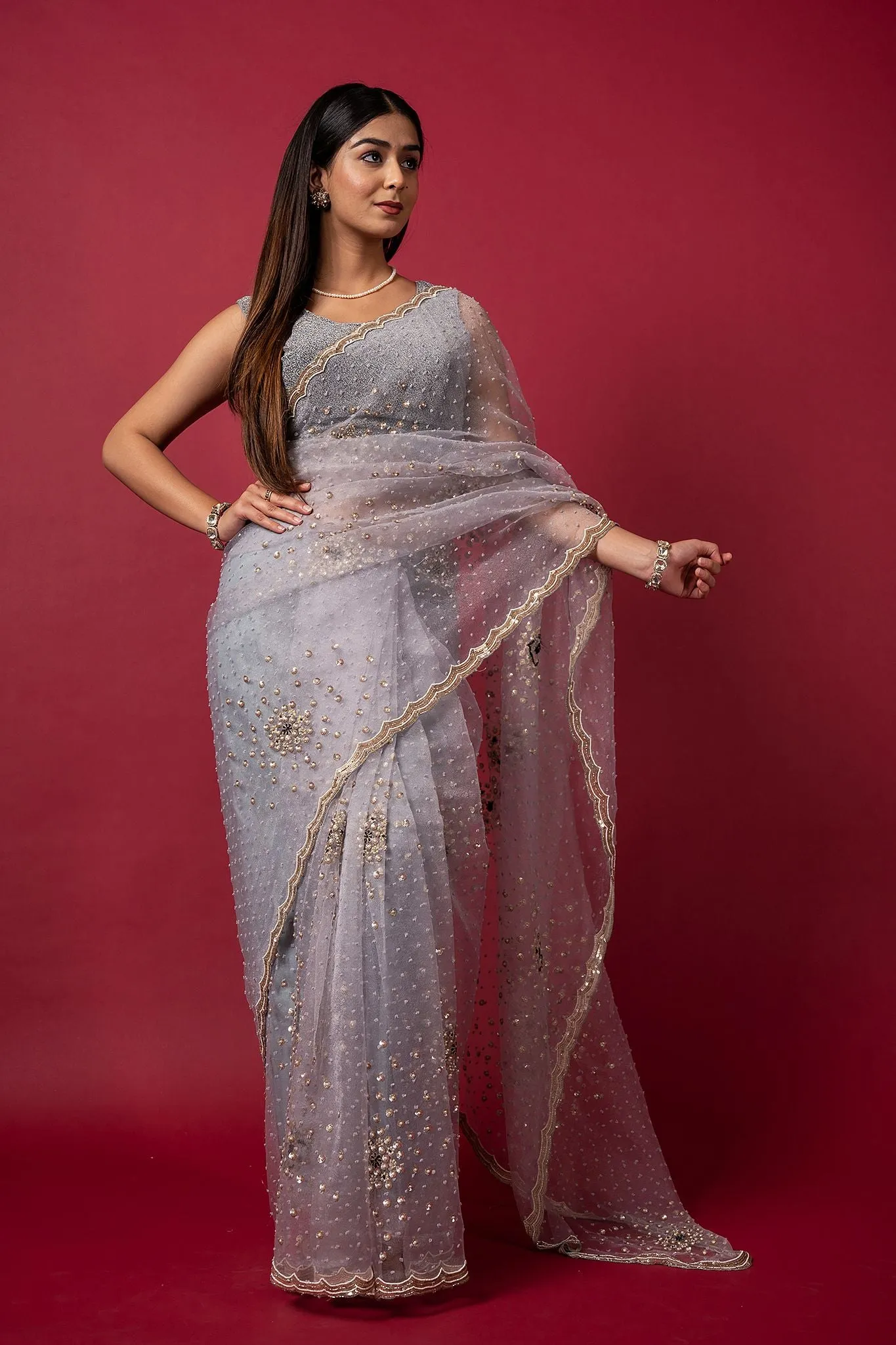 Cocktail Gray Saree