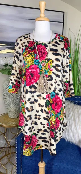 Cream Leopard & Pink Floral Tunic