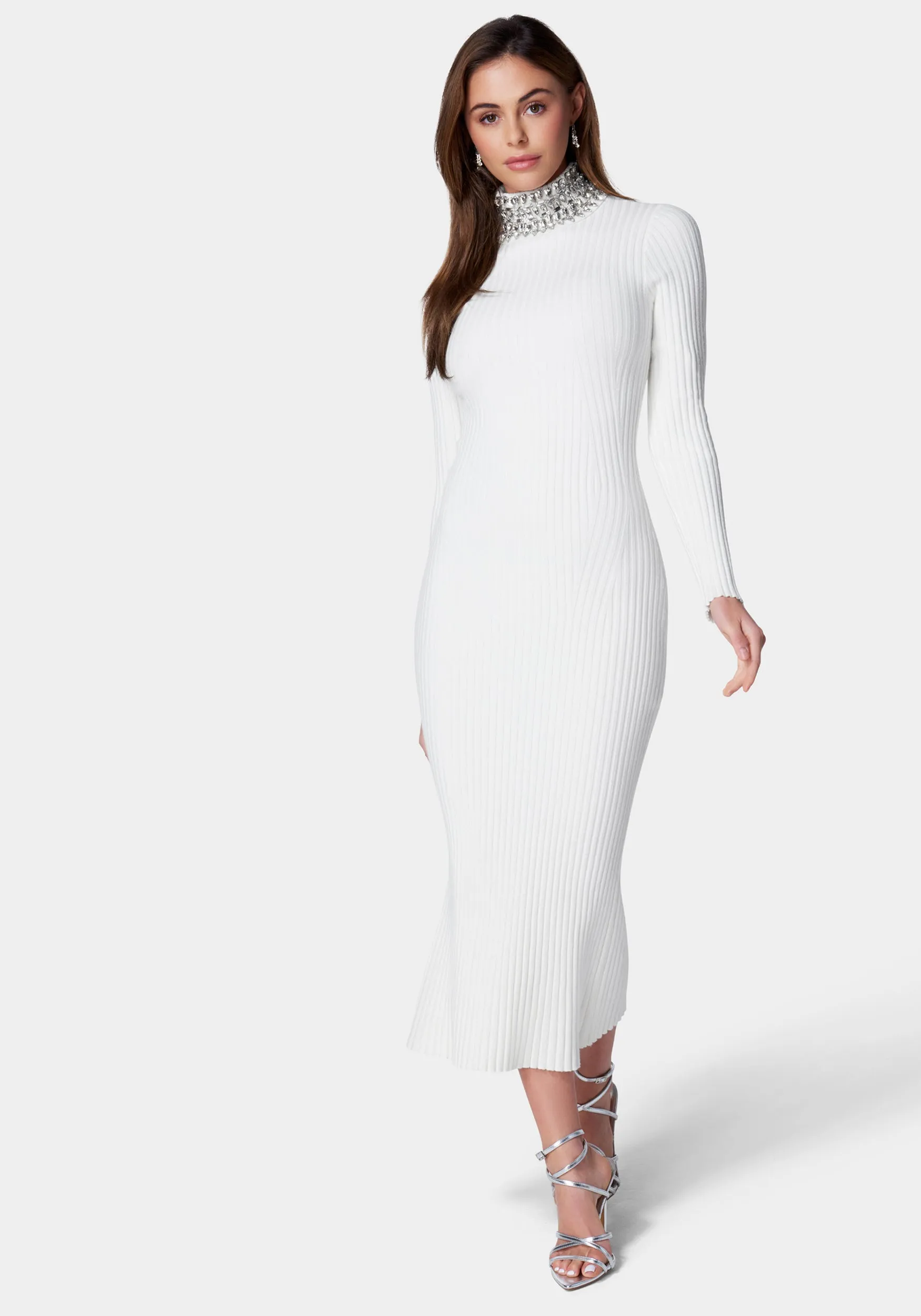 Crystal Neck Midi Sweater Dress