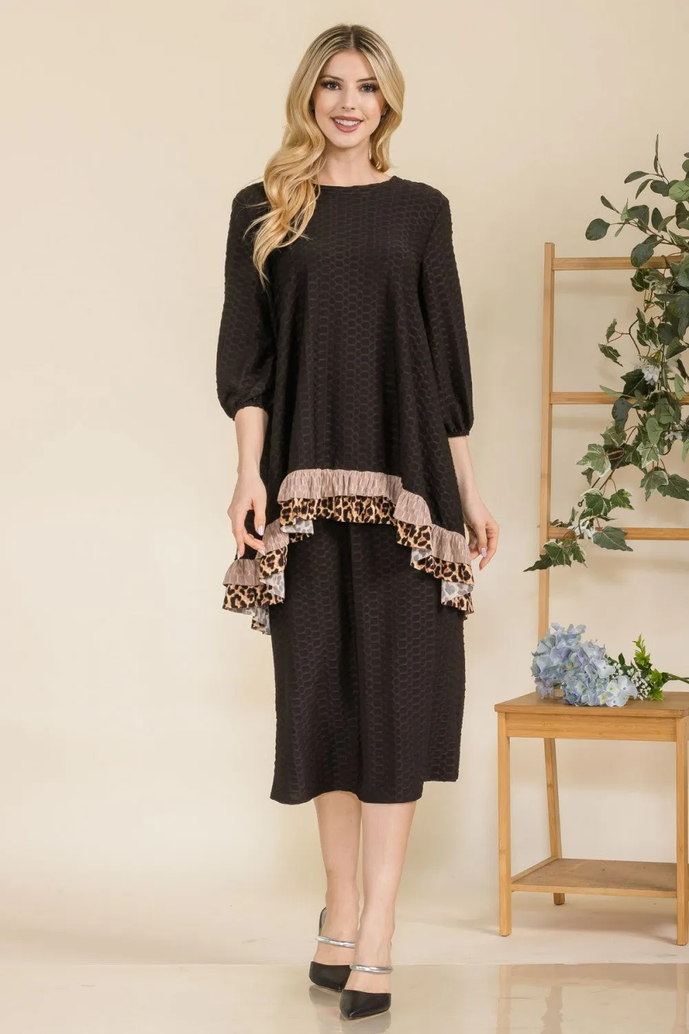 Deborah Honeycomb Fabric Tunic-Black