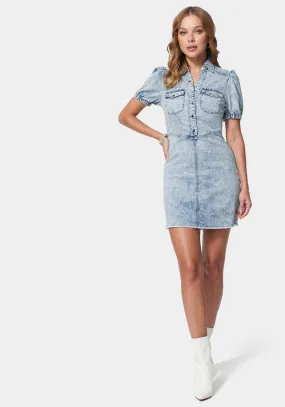 Denim Button Down Puff Sleeve Dress