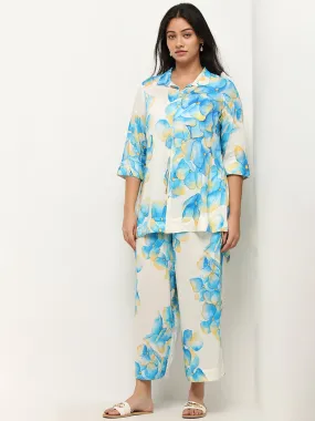 Diza Blue Floral Design High-Low Tunic