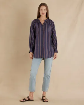 Estelle Linen Tunic Blouse - Navy