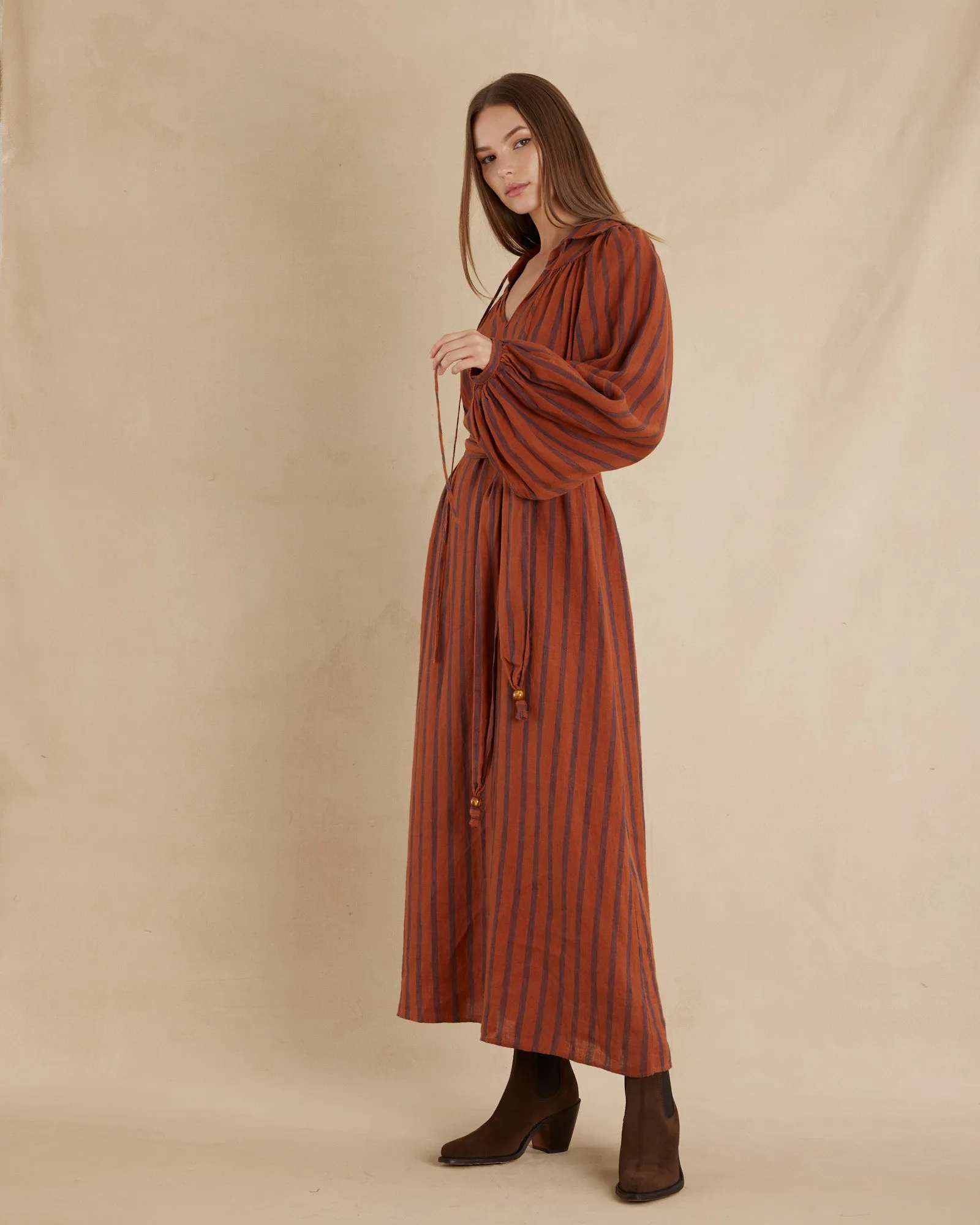 Estelle Linen Tunic Maxi Dress - Rust