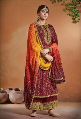 Ethnic Red Long Bandhani Style Party Wear Dress