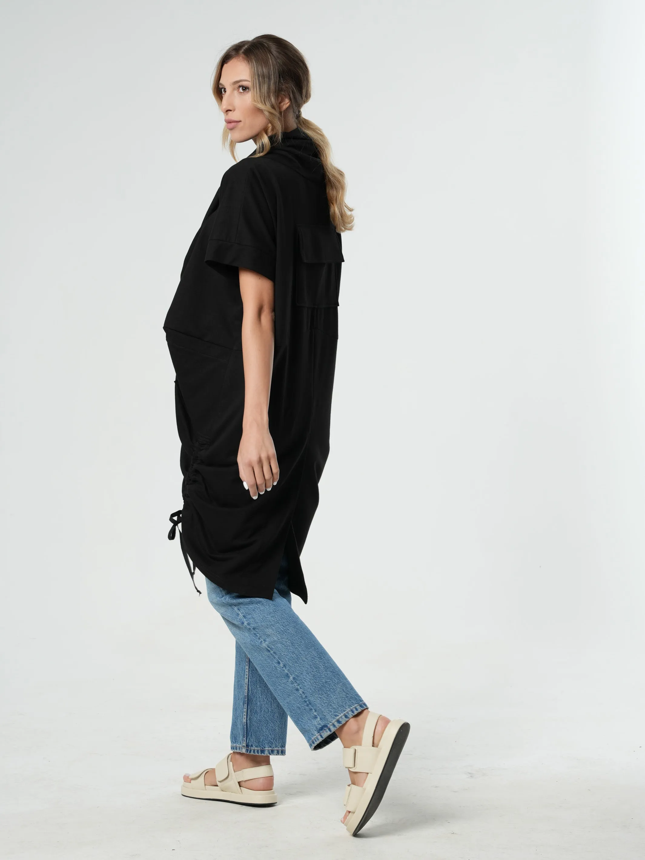 Extravagant Draped Black Tunic