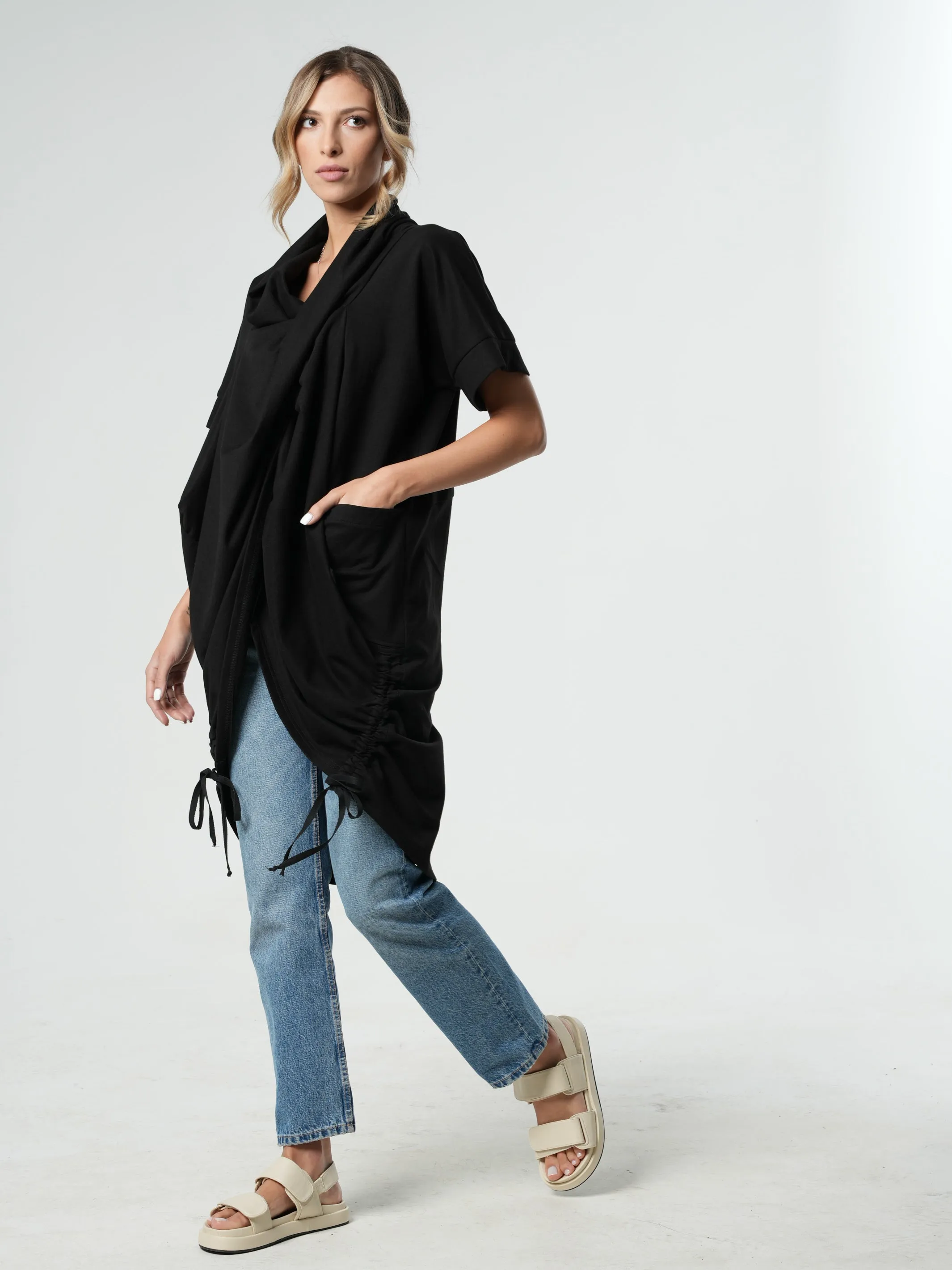 Extravagant Draped Black Tunic