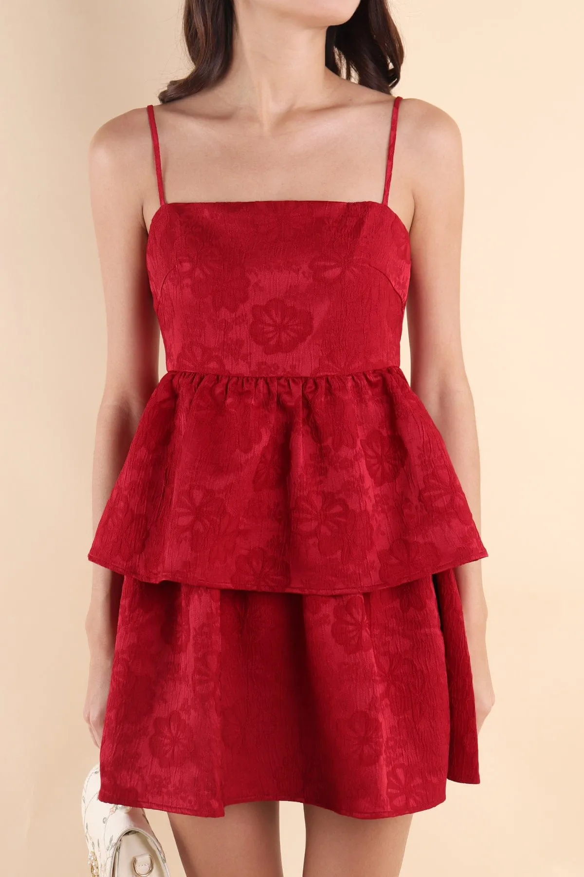 FINCH JACQUARD DRESS IN WINE RED