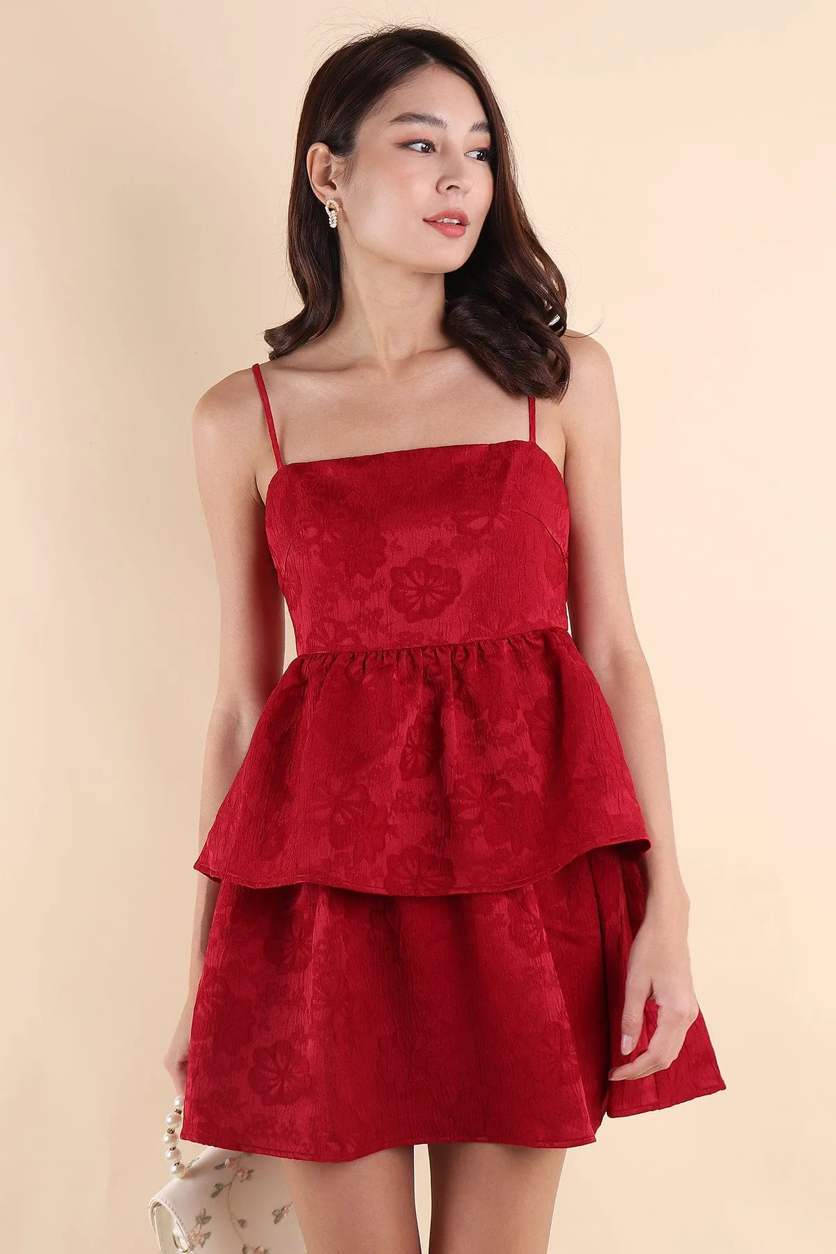 FINCH JACQUARD DRESS IN WINE RED