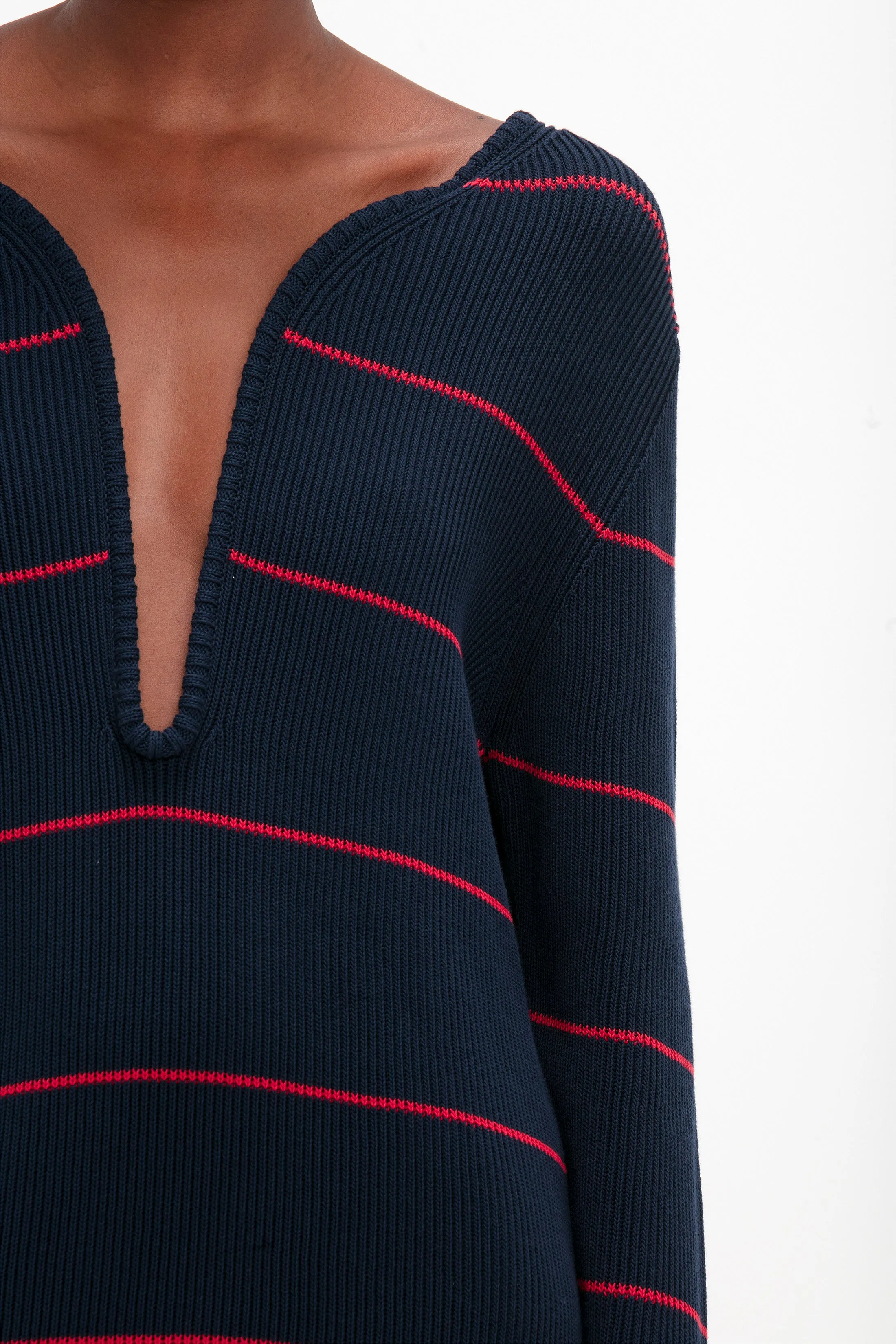 Frame Detail Jumper Dress In Navy-Red