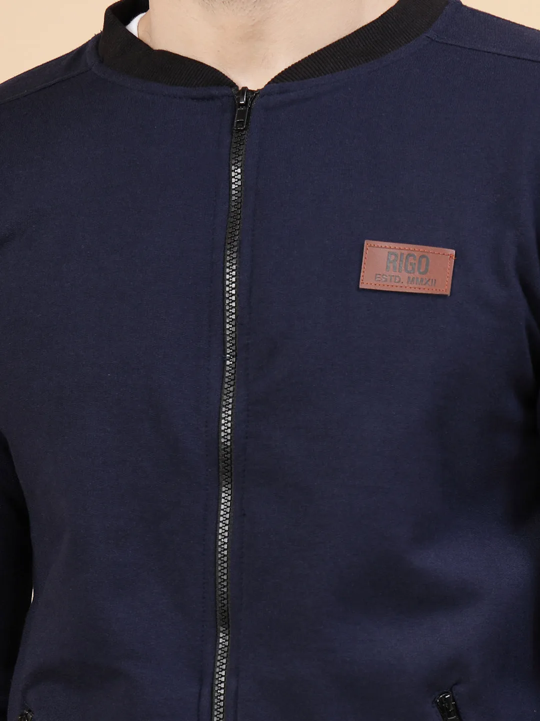 Front Zip With Mandarin Collar Fleece Bomber Jacket