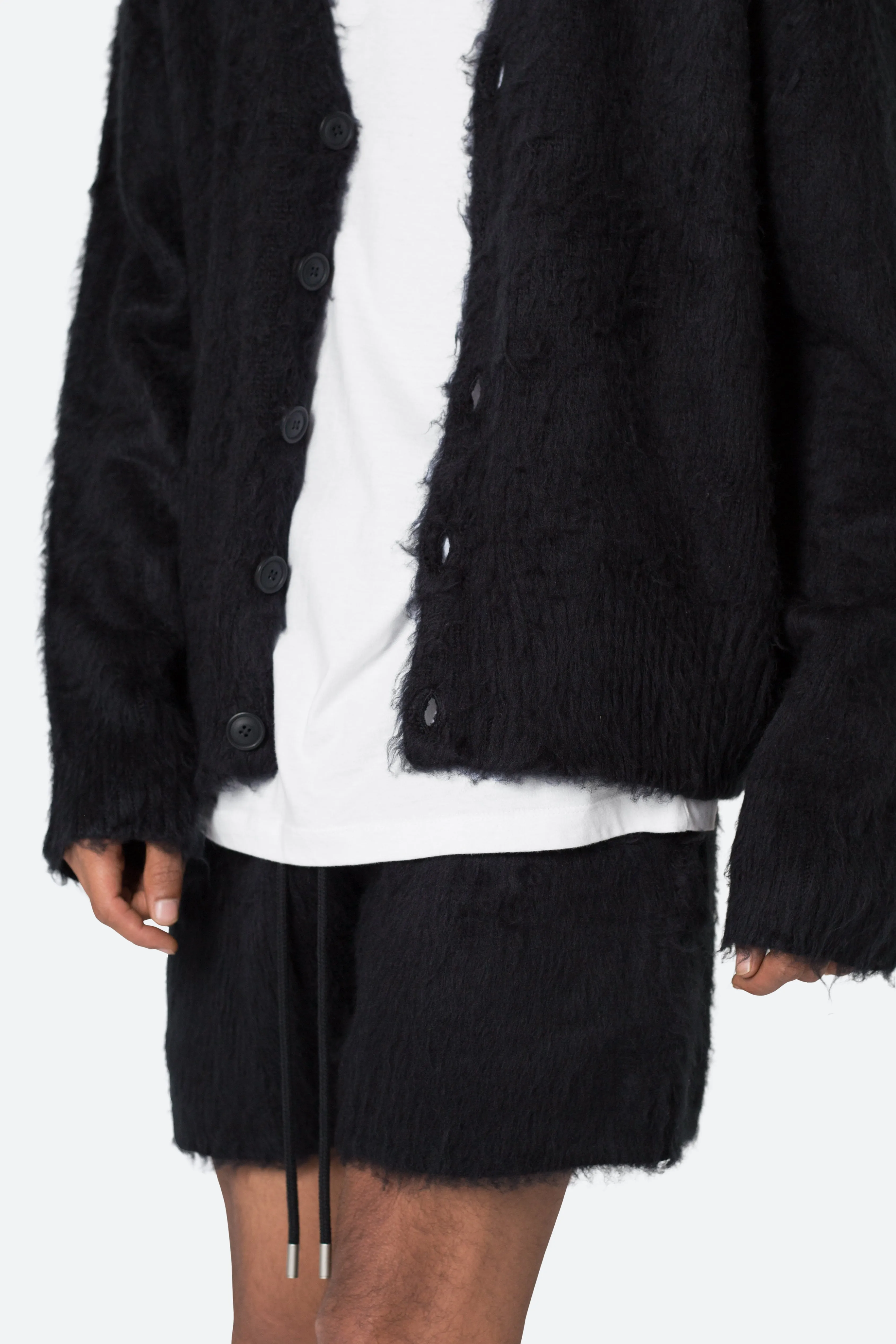 Fuzzy Cardigan Sweater - Black