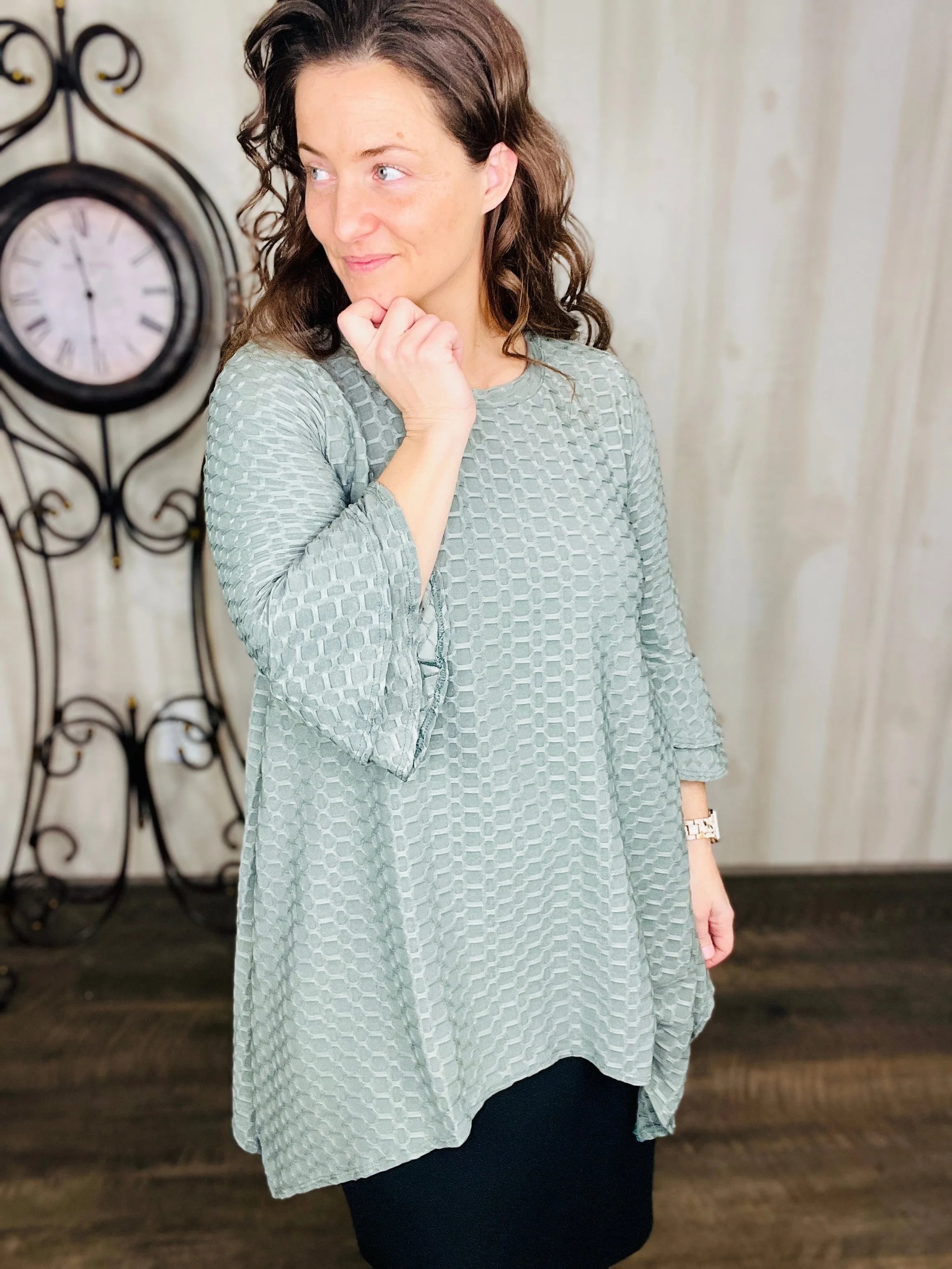 Gloria Handkerchief Tunic- Sage Gray