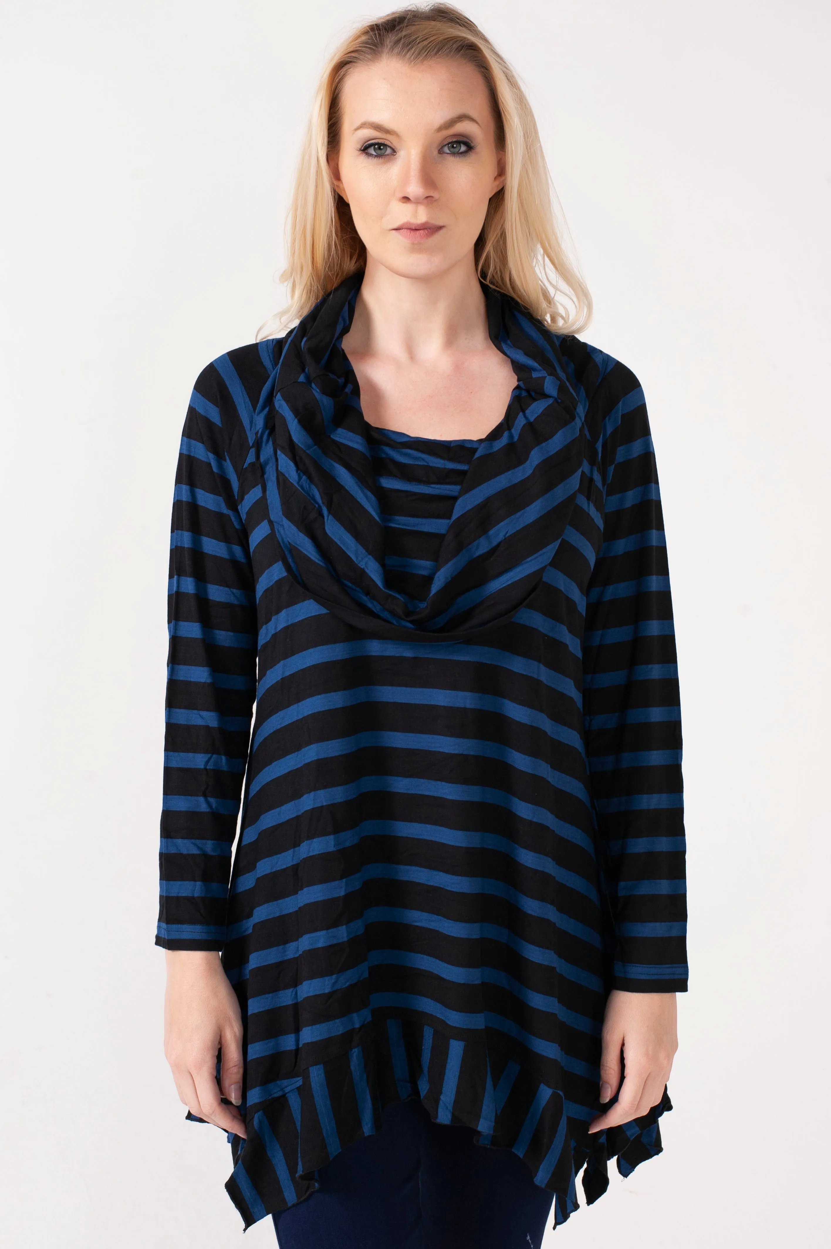 Hailey Cowl Neck Mocha Stripe Tunic