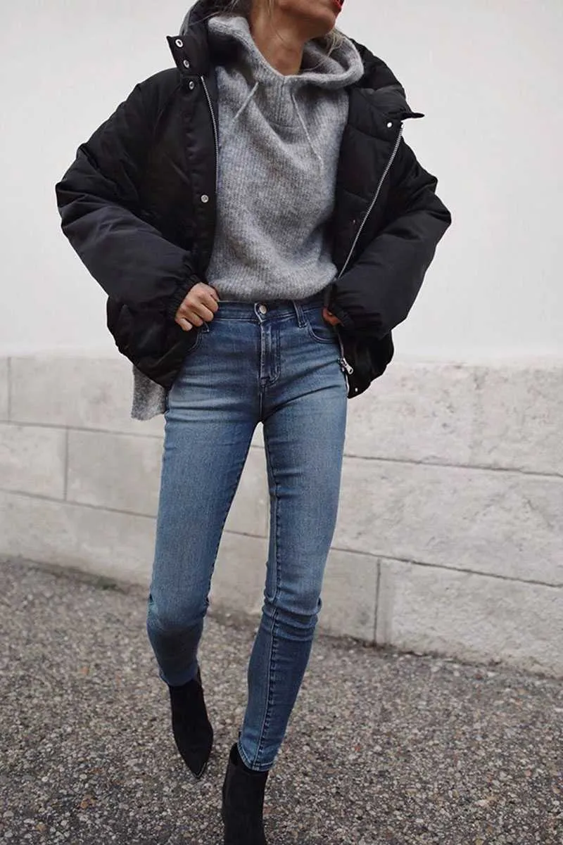 High Collar Oversized Puffy Puffer Bomber Jacket Padded